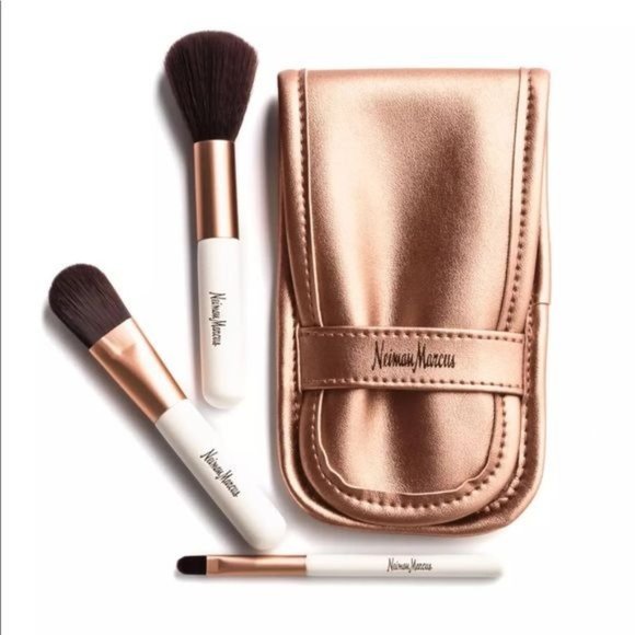 Neiman Marcus 3 brush + case rose metallic gold set New in Box - Picture 1 of 6